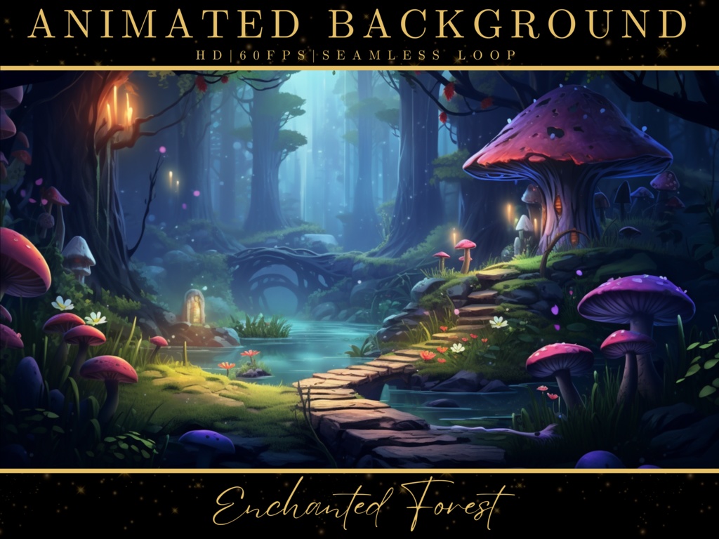 Vtuber Animated Background, Cozy Lofi Enchanted Forest 1, Green Twitch Fantasy Stream Overlay, Vtuber Seamless Looped Background, Vtuber Scene