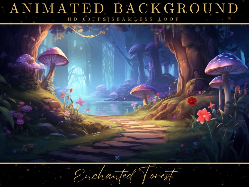 Vtuber Animated Background, Cozy Lofi Enchanted Forest 4, Green Twitch Fantasy Stream Overlay, Vtuber Seamless Looped Background, Vtuber Scene