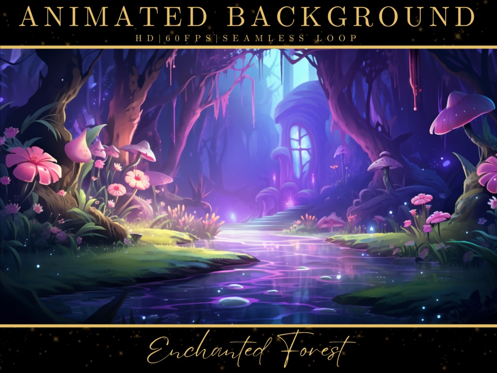 Vtuber Animated Background, Cozy Lofi Enchanted Forest 3, Green Twitch Fantasy Stream Overlay, Vtuber Seamless Looped Background, Vtuber Scene