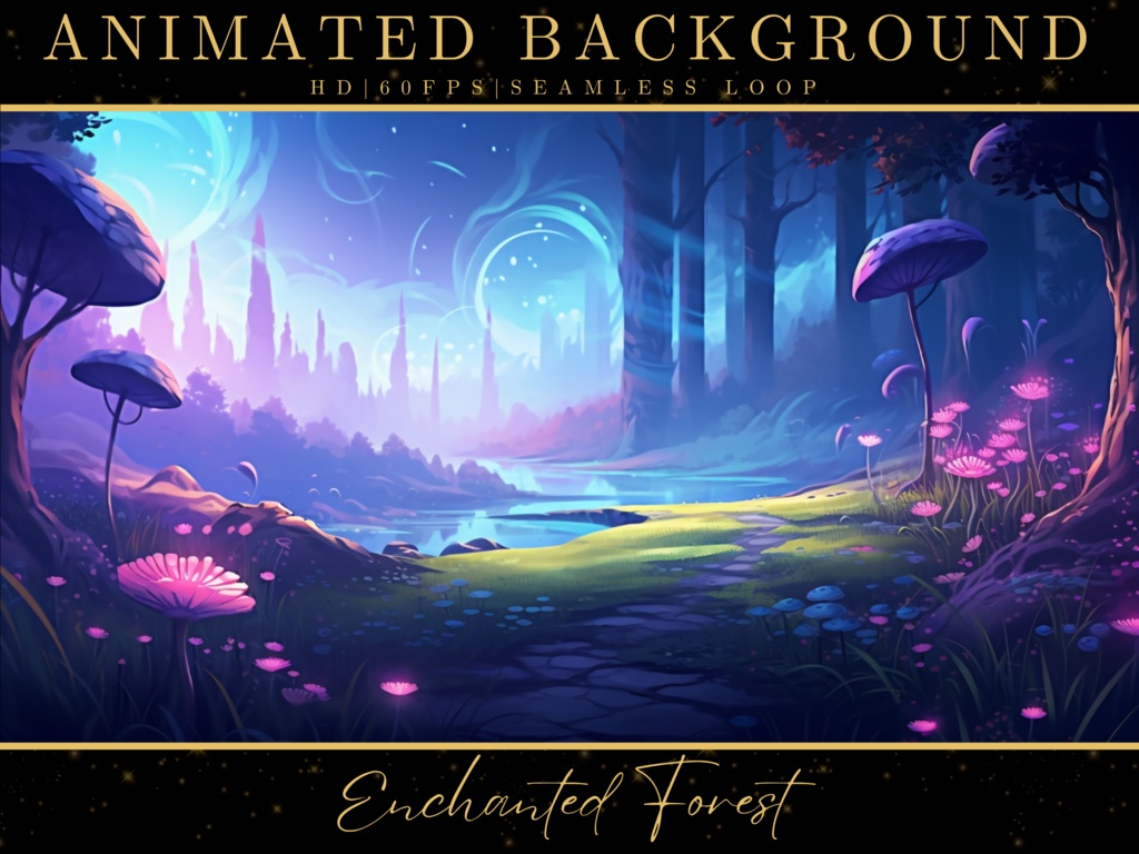 Vtuber Animated Background, Cozy Lofi Enchanted Forest 2, Green Twitch Fantasy Stream Overlay, Vtuber Seamless Looped Background, Vtuber Scenelogo