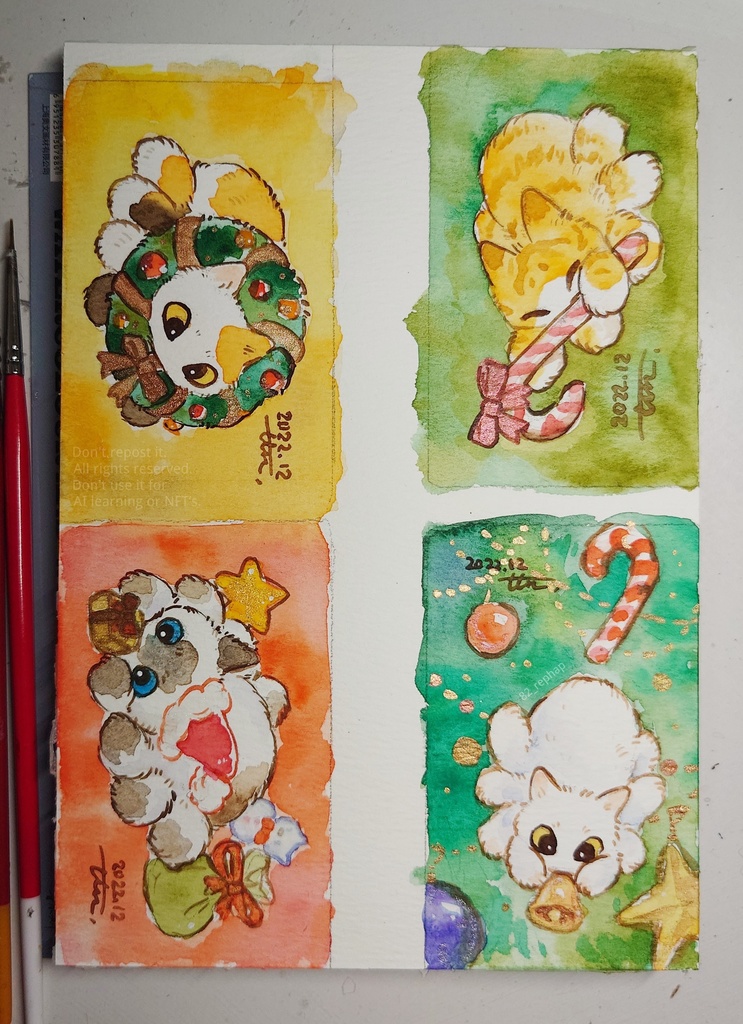 ミニ原画【クリスマス・クモネコ】