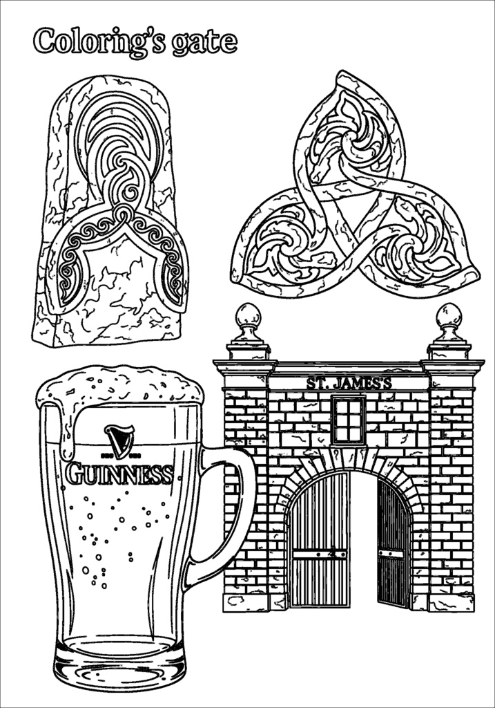 アイルランド編 – ケルティックハープ、モハーの断崖、伝統舞踊(A5サイズぬりえ・PDF)