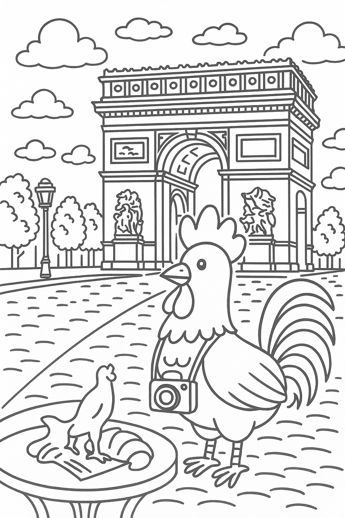 フランス編 – エッフェル塔、モン・サン=ミシェル、カフェ風景(A5サイズぬりえ・PDF)