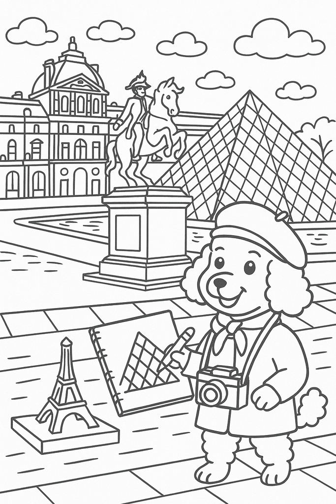 フランス編 – エッフェル塔、モン・サン=ミシェル、カフェ風景(A5サイズぬりえ・PDF)