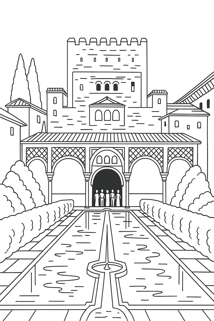 スペイン編 – フラメンコ、サグラダ・ファミリア、闘牛士、アルハンブラ宮殿(A5サイズぬりえ・PDF)