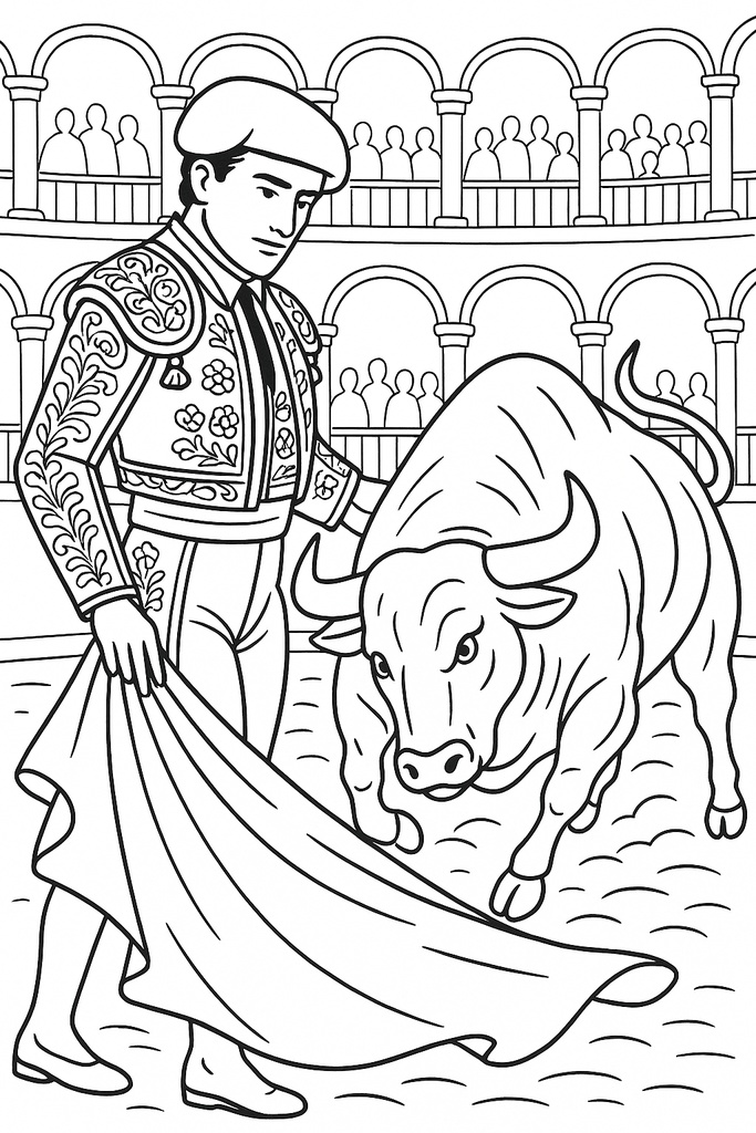 スペイン編 – フラメンコ、サグラダ・ファミリア、闘牛士、アルハンブラ宮殿(A5サイズぬりえ・PDF)