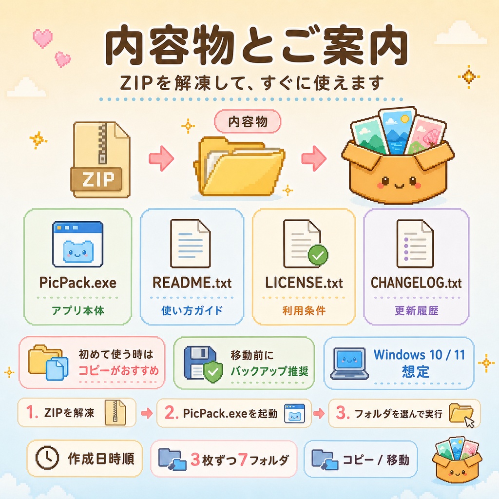 PicPack - 画像を指定枚数ずつフォルダ分けするWindowsツール