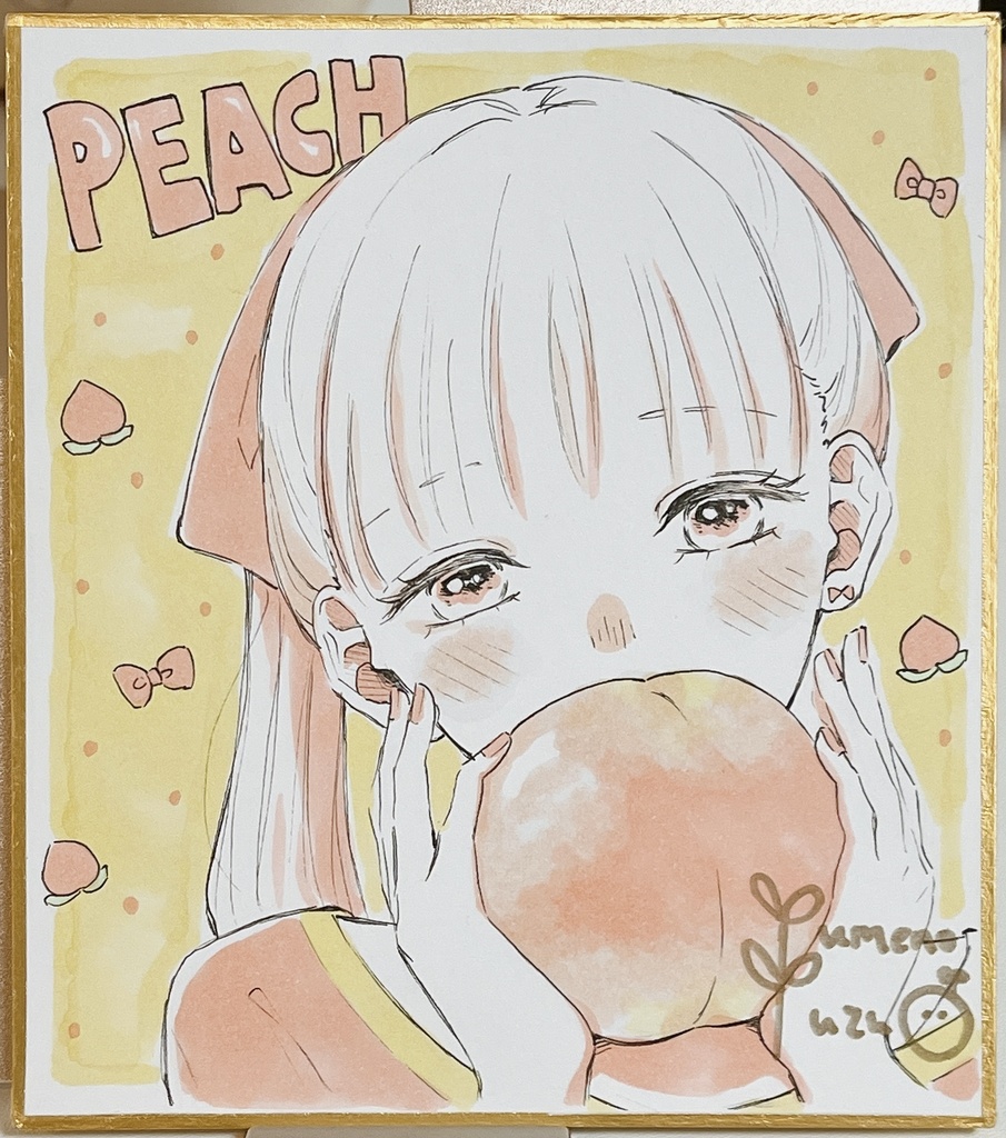 【ミニ色紙原画】もも🍑🎀✨