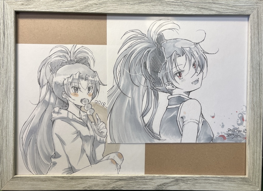 佐倉杏子モノクロアナログ絵2種(額装)