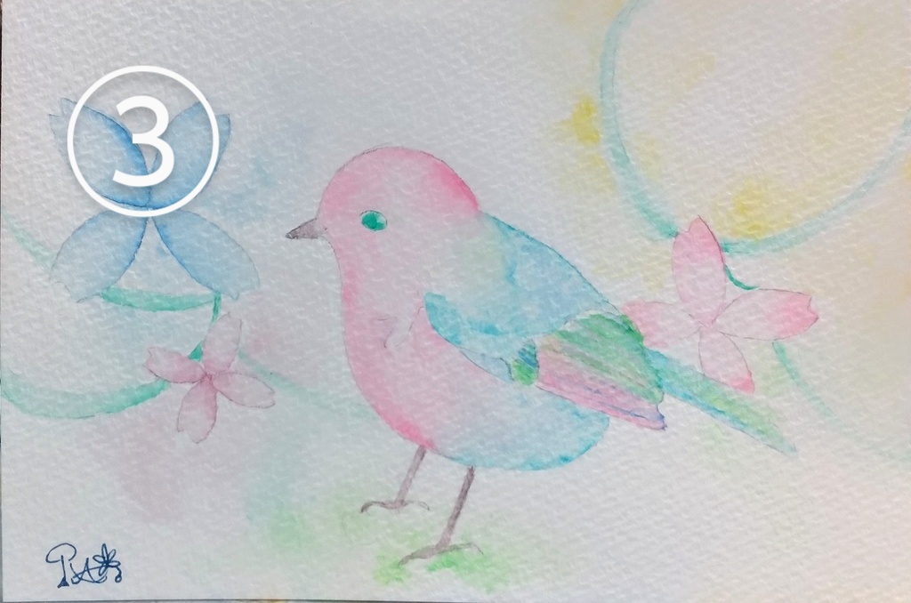 【水彩:鳥のポストカード】