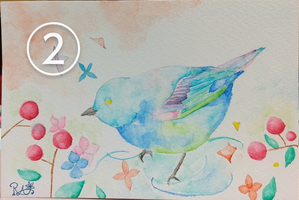 【水彩:鳥のポストカード】
