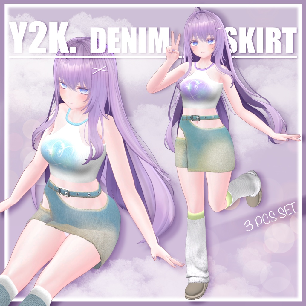 【萌moe】Y2K Denim skirt SET (3pcs set)