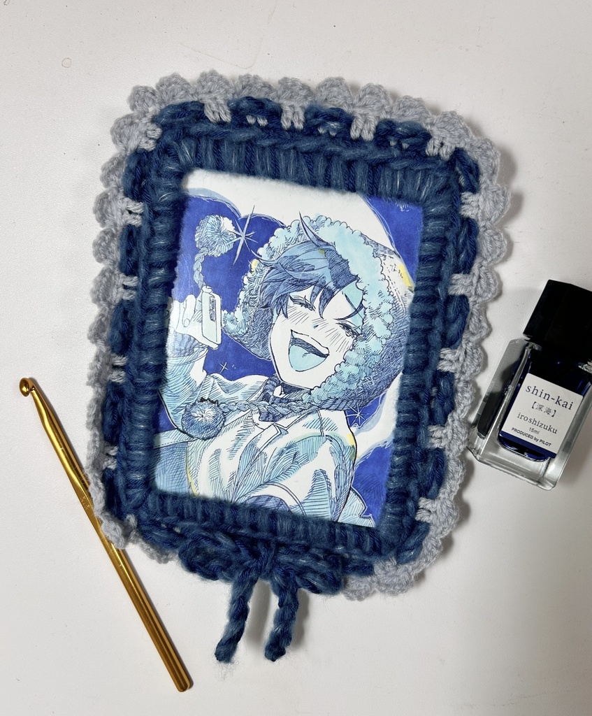 【イラスト原画】待って！【手編み額縁】