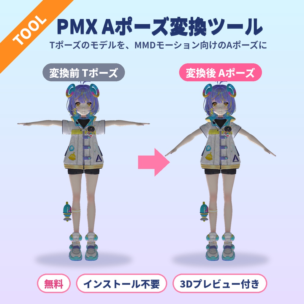 【無料配布】PMXのAポーズ変換ツール