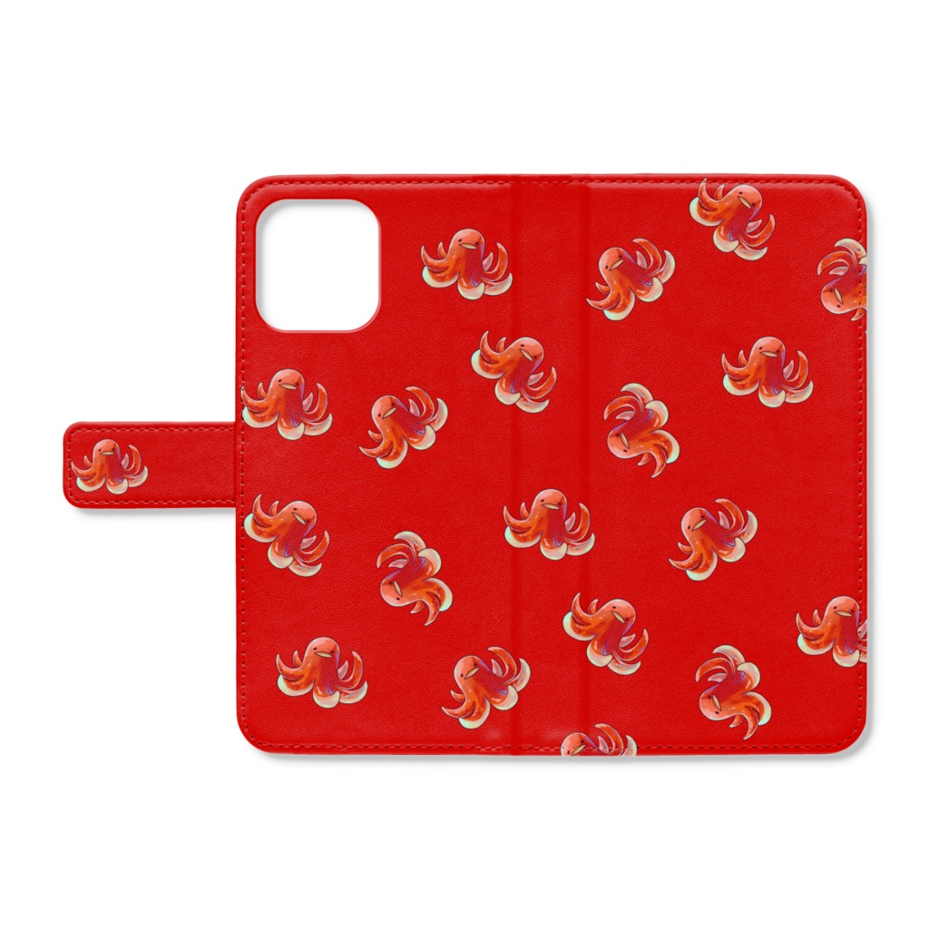 タコさんウィンナー１(紅) 手帳型iPhoneケース【ベルト付】