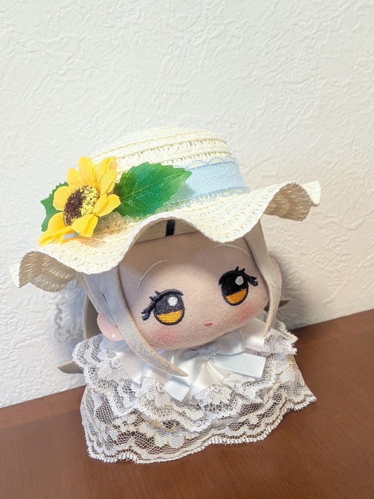 麦わら帽子とチェックお洋服セット