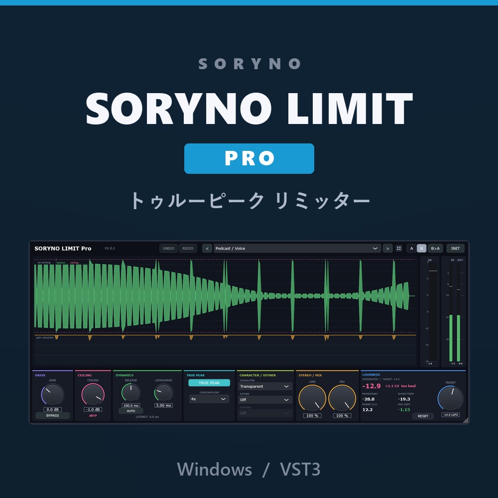 SORYNO LIMIT Pro - True-peak Limiter / Loudness Meter [VST3 / Windows]