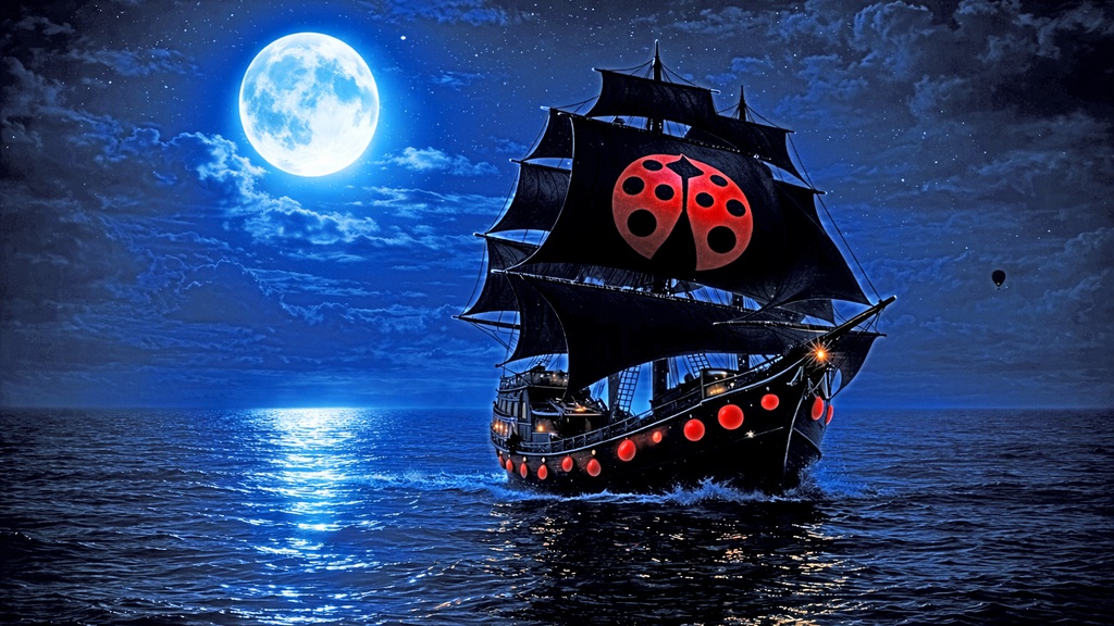 【4K高画質】海賊船シネマ壁紙|昼・夕焼け・月夜・嵐|幻想リアル4点セット