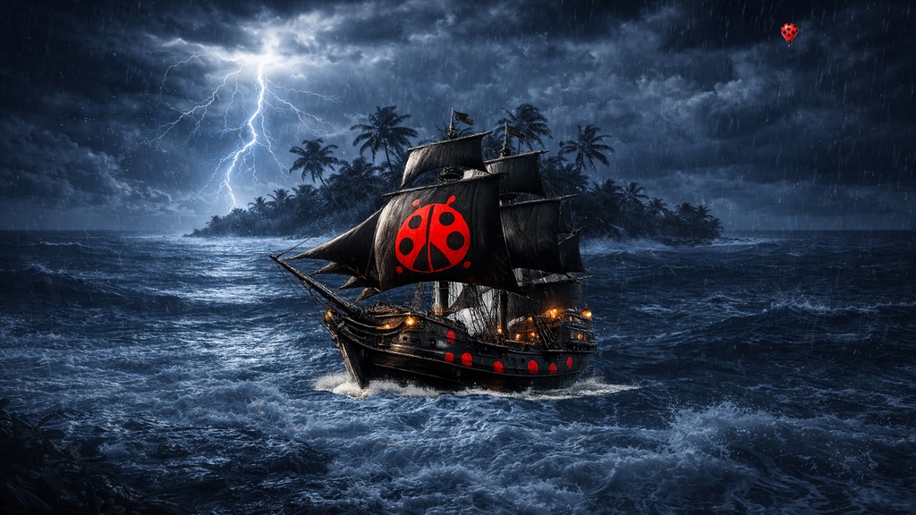 【4K高画質】海賊船シネマ壁紙|昼・夕焼け・月夜・嵐|幻想リアル4点セット