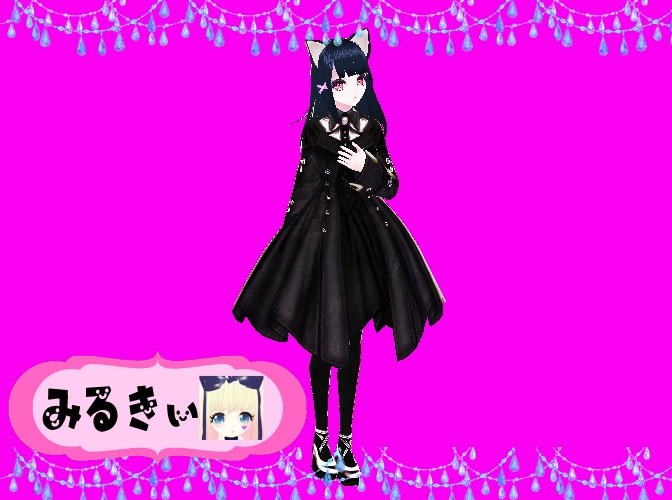 黒ねこ耳 ストレートロングヘア Vroid3Dモデル VRoid Studio ベータ版 3Dキャラクター(〜v0.14.0)