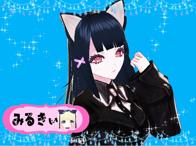 黒ねこ耳 ストレートロングヘア Vroid3Dモデル VRoid Studio ベータ版 3Dキャラクター(〜v0.14.0)