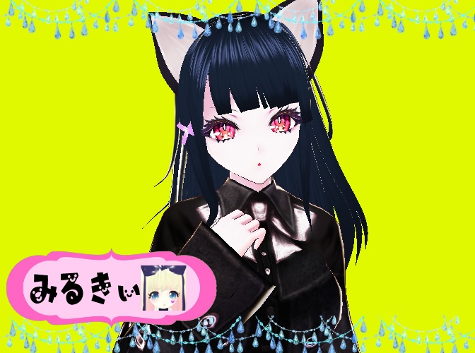 黒ねこ耳 ストレートロングヘア Vroid3Dモデル VRoid Studio ベータ版 3Dキャラクター(〜v0.14.0)