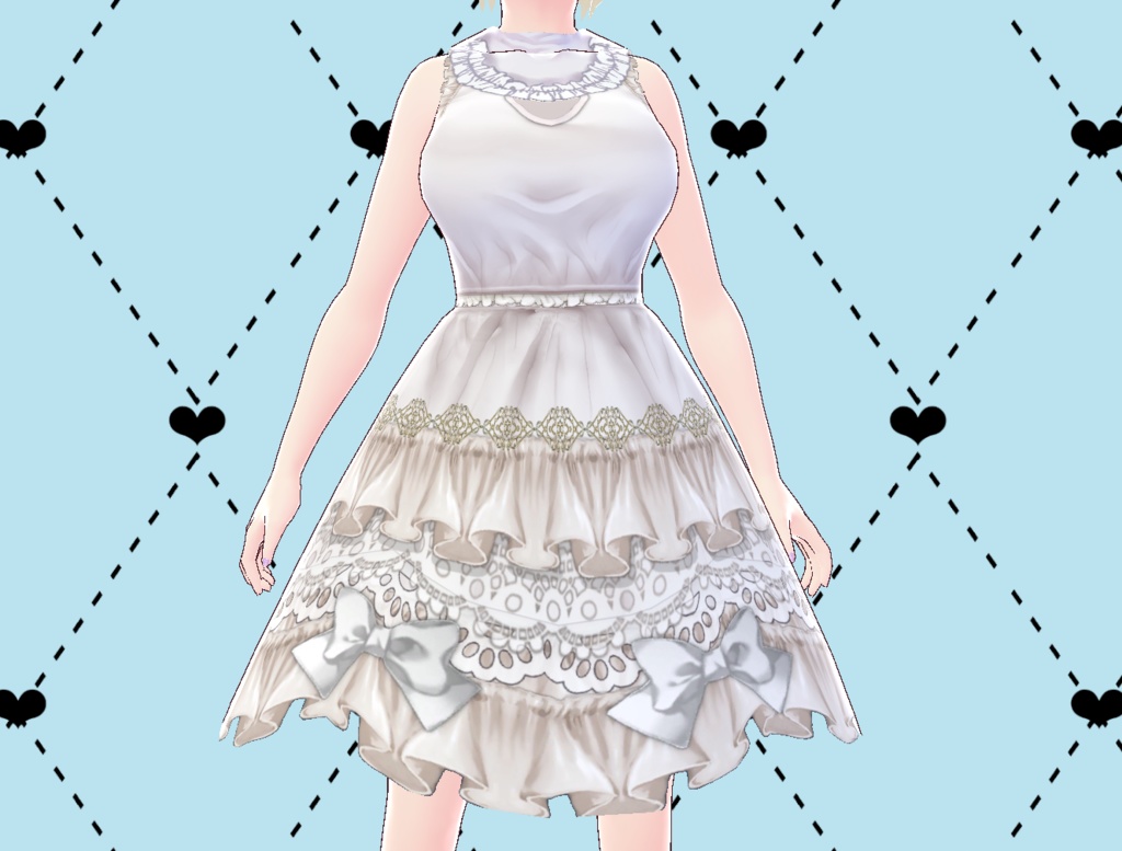 ホワイトロリータ多重フリルドレス White Lolita Dress PNG Vroid