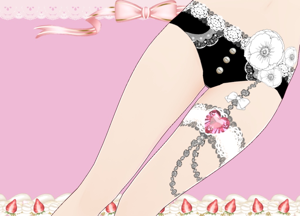 華やかパンティ&ガーターセット Vroid