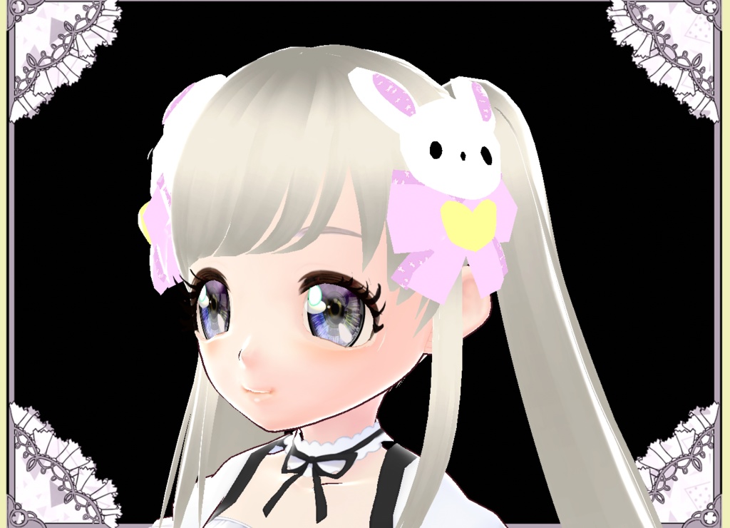 うさぎTwin立体3Dヘアアクセサリー Vroid カスタムアイテム