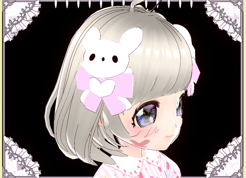 うさぎTwin立体3Dヘアアクセサリー Vroid カスタムアイテム