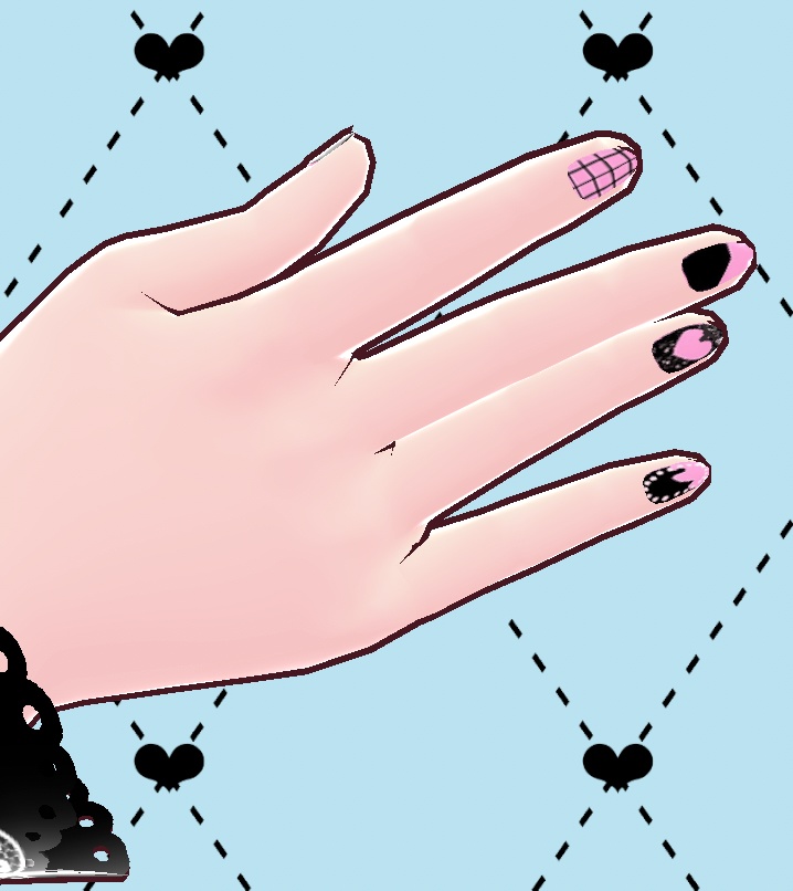 ピンクxブラック キュートネイル Vroid PNG