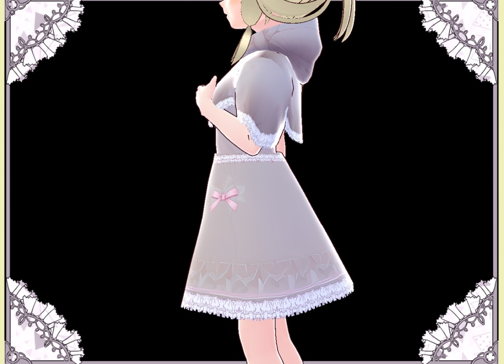 おしゃれ可愛いグレイッシュピンクのケープコート Vroidカスタムアイテム簡単着用