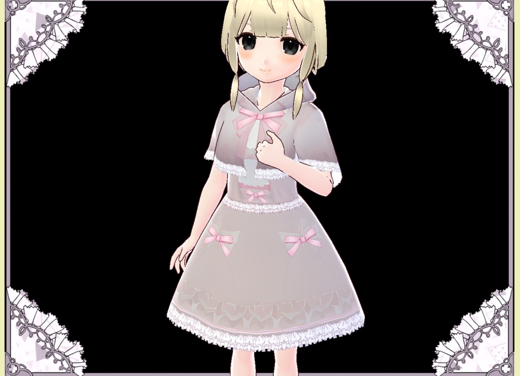 おしゃれ可愛いグレイッシュピンクのケープコート Vroidカスタムアイテム簡単着用