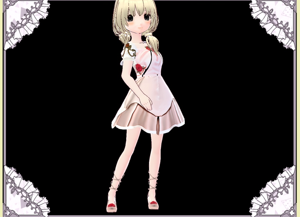 姫シルクドレス💖パンティ 紐💖編み上げ紐パンプス💖セットでお得 Vroid VRM有 カスタムアイテム