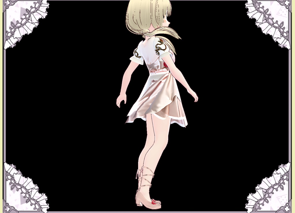 姫シルクドレス💖パンティ 紐💖編み上げ紐パンプス💖セットでお得 Vroid VRM有 カスタムアイテム