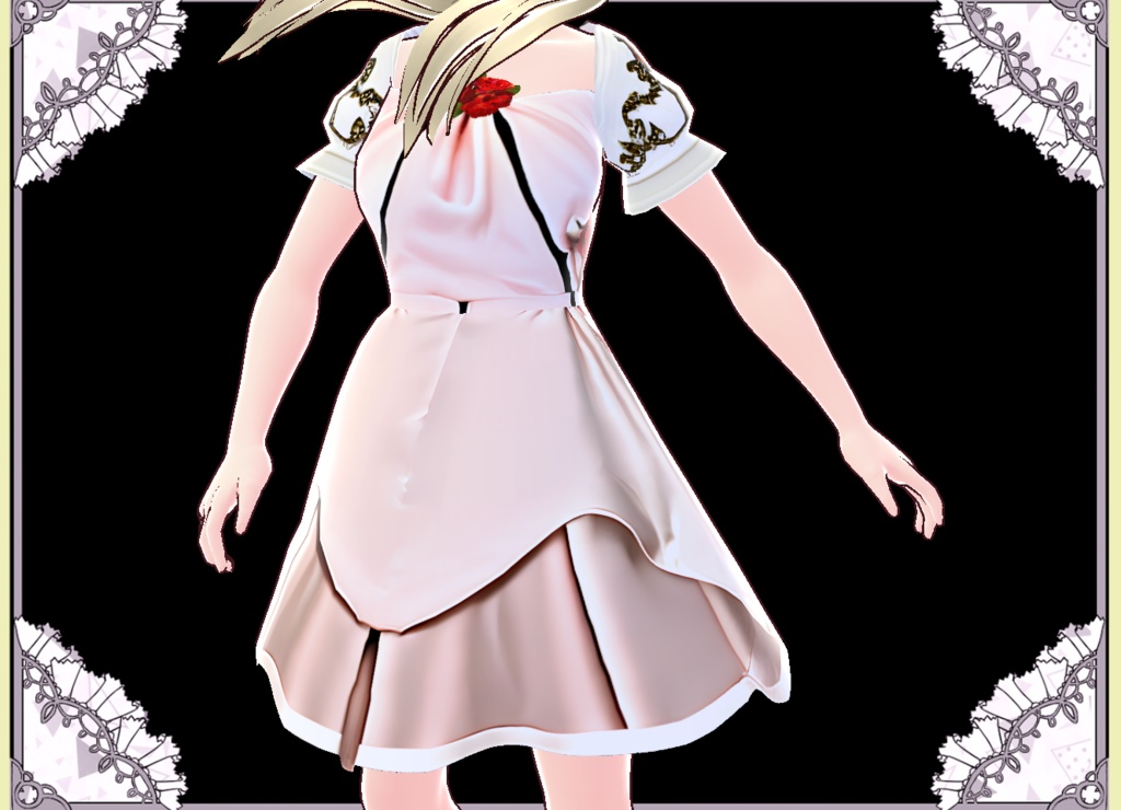 姫シルクドレス💖パンティ 紐💖編み上げ紐パンプス💖セットでお得 Vroid VRM有 カスタムアイテム