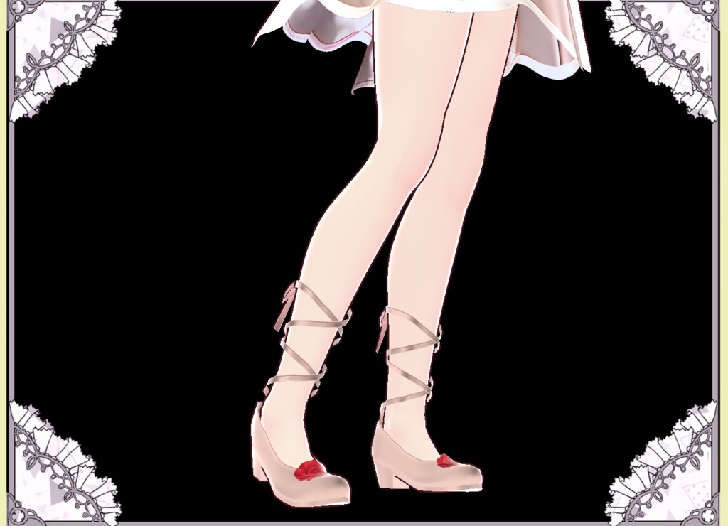 姫シルクドレス💖パンティ 紐💖編み上げ紐パンプス💖セットでお得 Vroid VRM有 カスタムアイテム