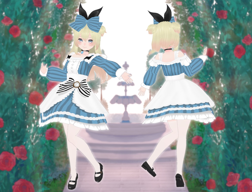 【装飾を外せる!】クラシカルリボンストライプドレス【Vroid正式版】