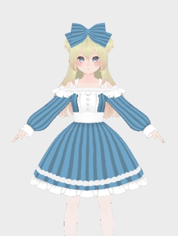 【装飾を外せる!】クラシカルリボンストライプドレス【Vroid正式版】