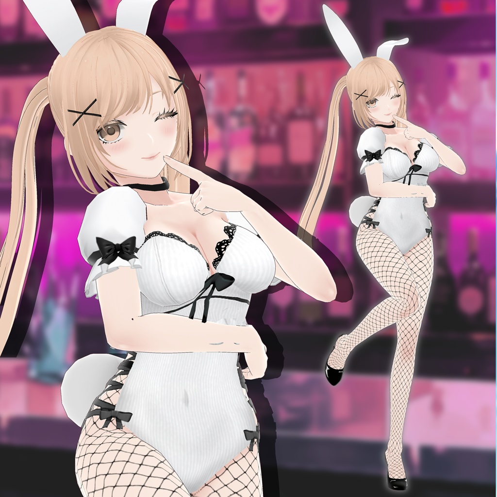 【2way】編み上げフリル水着&リボンバニー【Vroid】