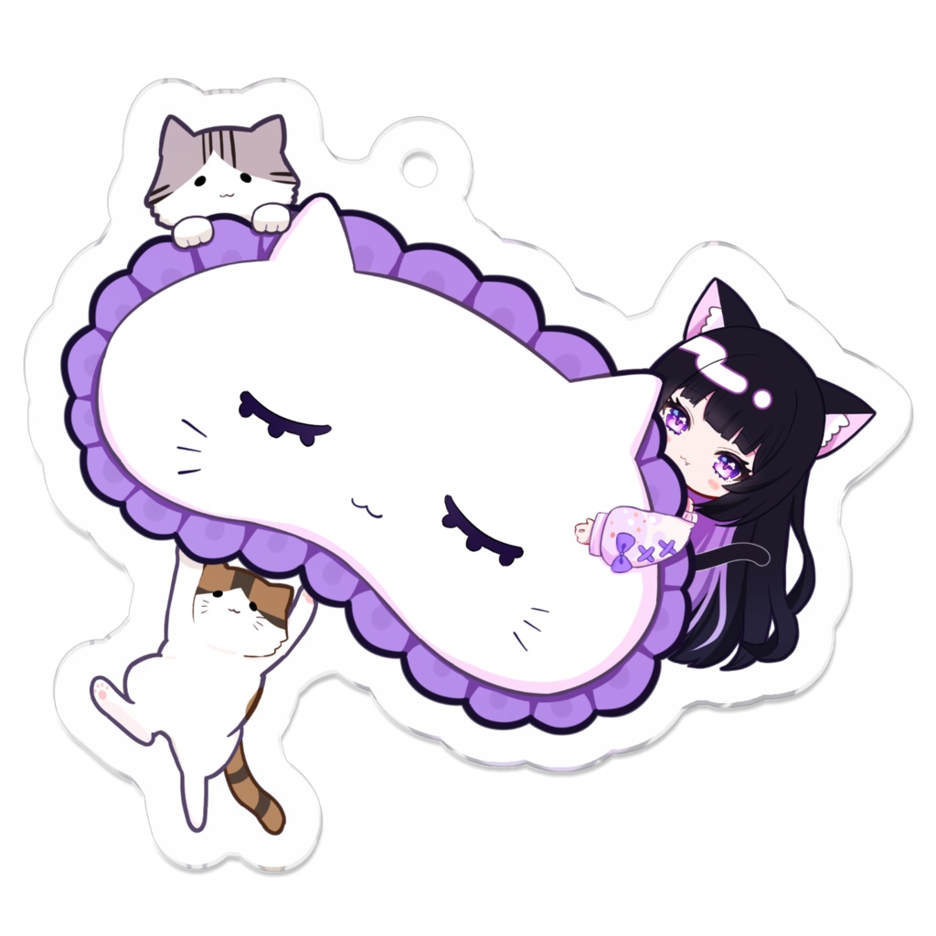 【2周年記念🎉】紗猫にあ🐾🔮 お祝い🎂アクリルキーホルダーアイマスクにゃ!2024(50 x 50mm)