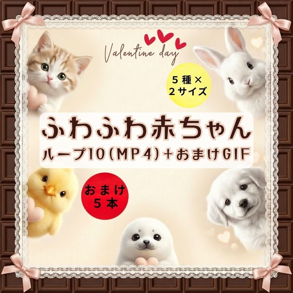 ふわふわ赤ちゃん動物ループ – バレンタイン