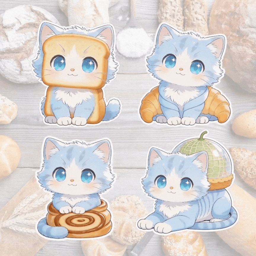 🐈 きゅんする猫パン|ふわループGIF(透過)