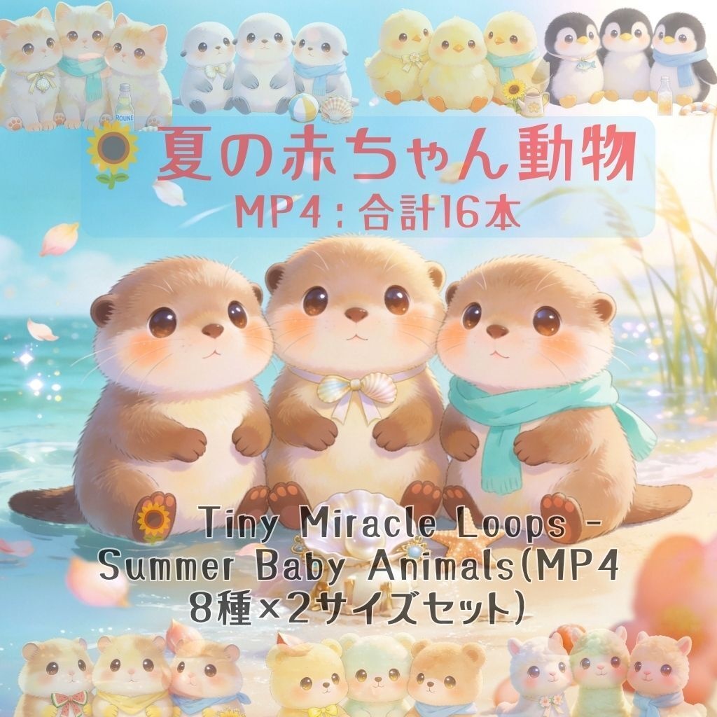 🌻 Tiny Miracle Loops – Summer Baby Animals（MP4 8種×2サイズセット）