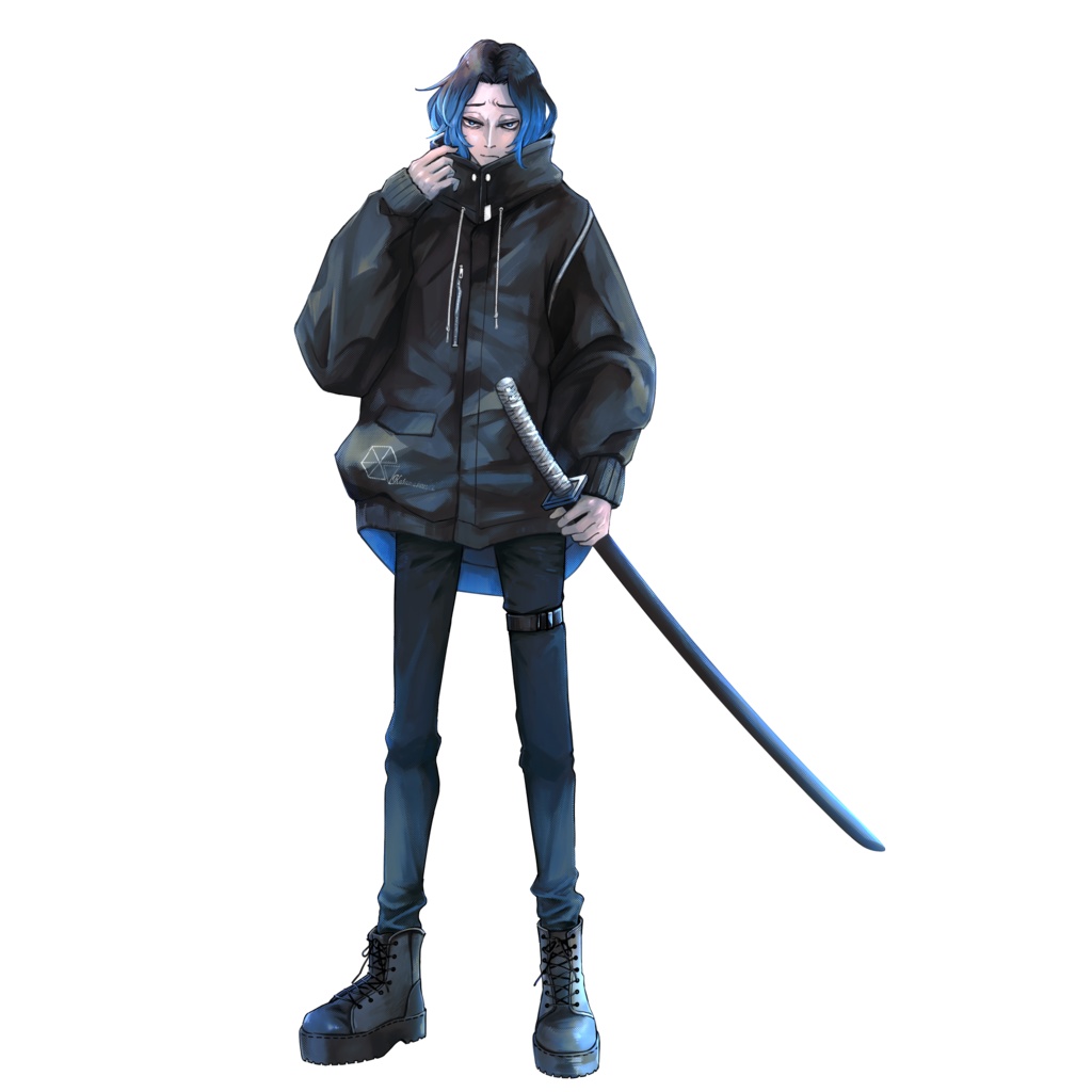 【立ち絵素材】男性_私服_刀_表情差分5種