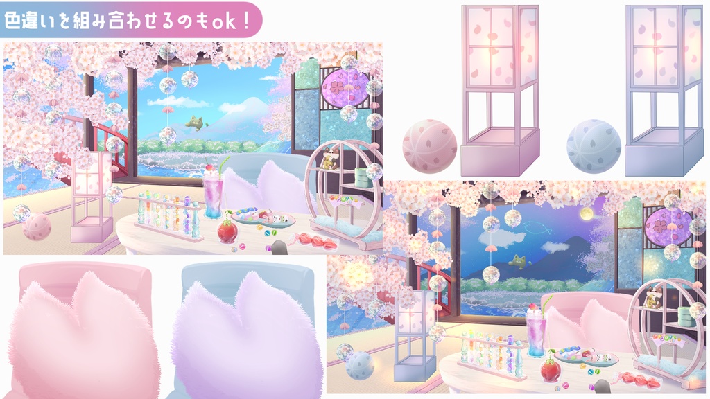 【動く配信背景※静止画有】鯉が泳ぐ池上の桜の間と猫大仏🌸小さな滝のある水上和カフェ🍵🍡縦型配信も対応!