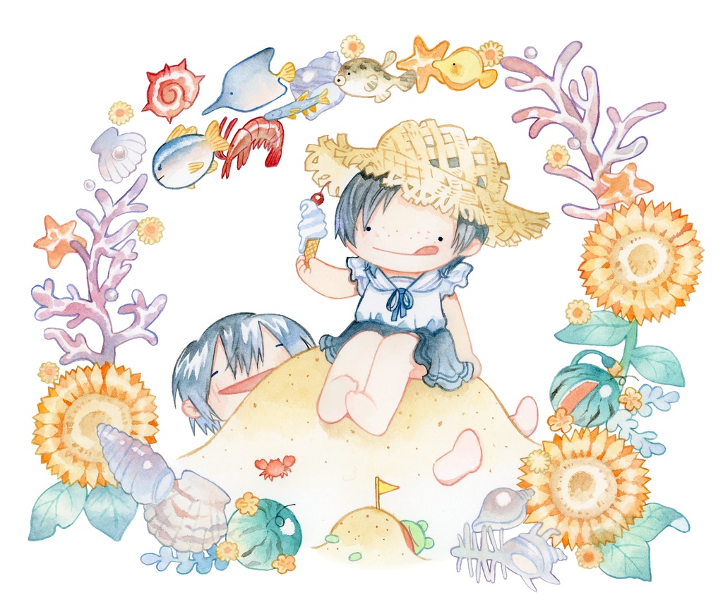 【デフォルメ】透明水彩/アナログ/イラストオーダーお受けします【原画郵送OK!】