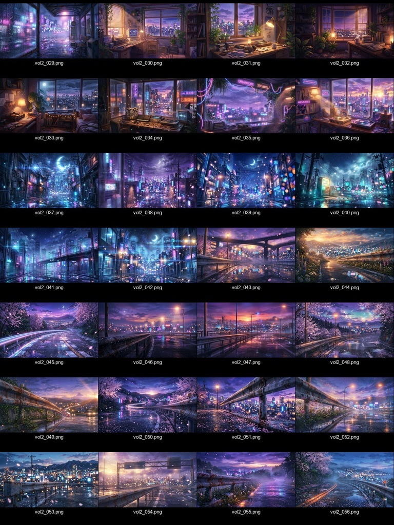 【背景素材93枚】背景セット Vol.2~アニメ風・幻想的な夜の街~【配信・ゲーム制作向け】