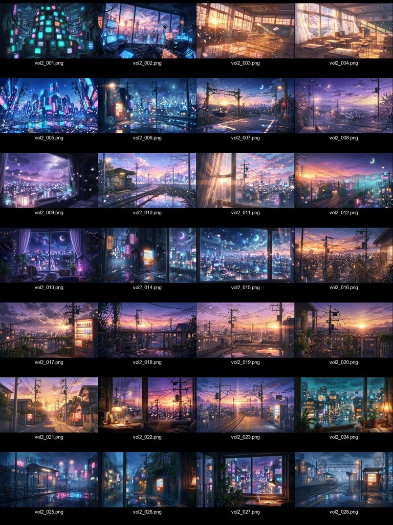 【背景素材93枚】背景セット Vol.2~アニメ風・幻想的な夜の街~【配信・ゲーム制作向け】