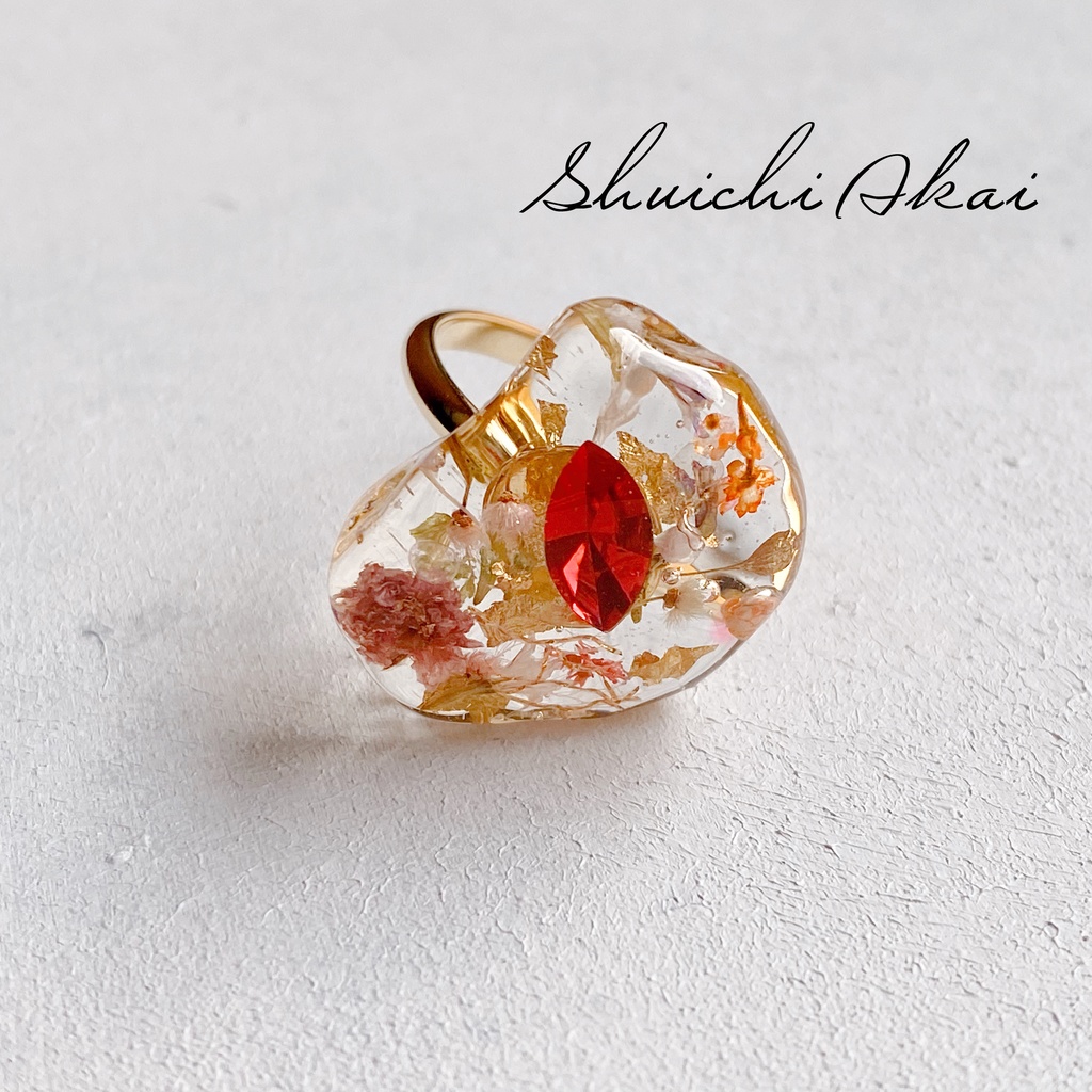 スワロフスキーとお花のイメージアクセサリーリング